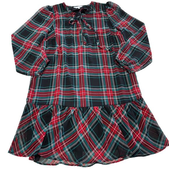 Draper James Dress Womens Small Red Black Green Georgia Plaid Rosanne Shift - Picture 2 of 12